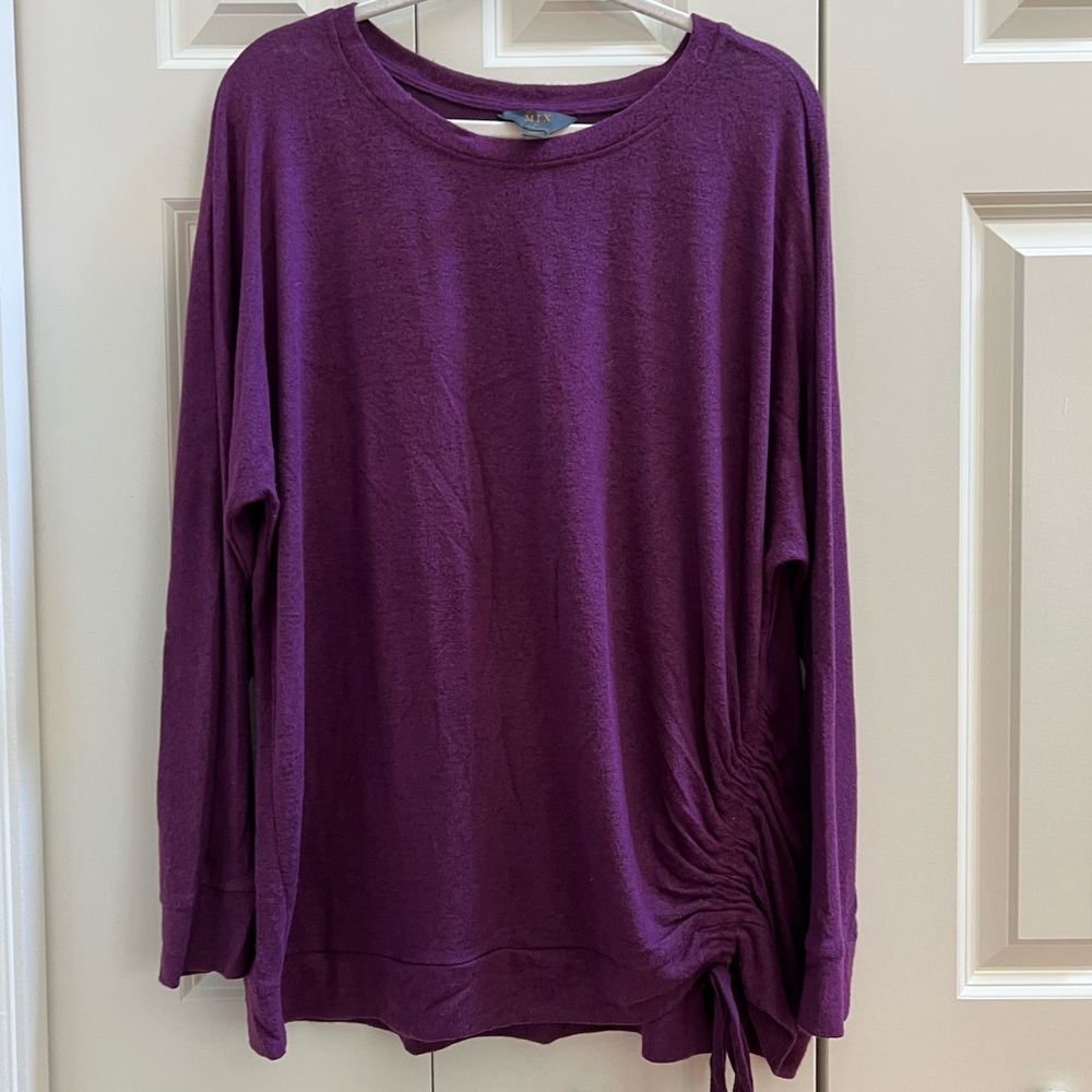 Mix by 41 Hawthorn Purple Relaxed Ruched Long Sleeve Sweater - Size 2X